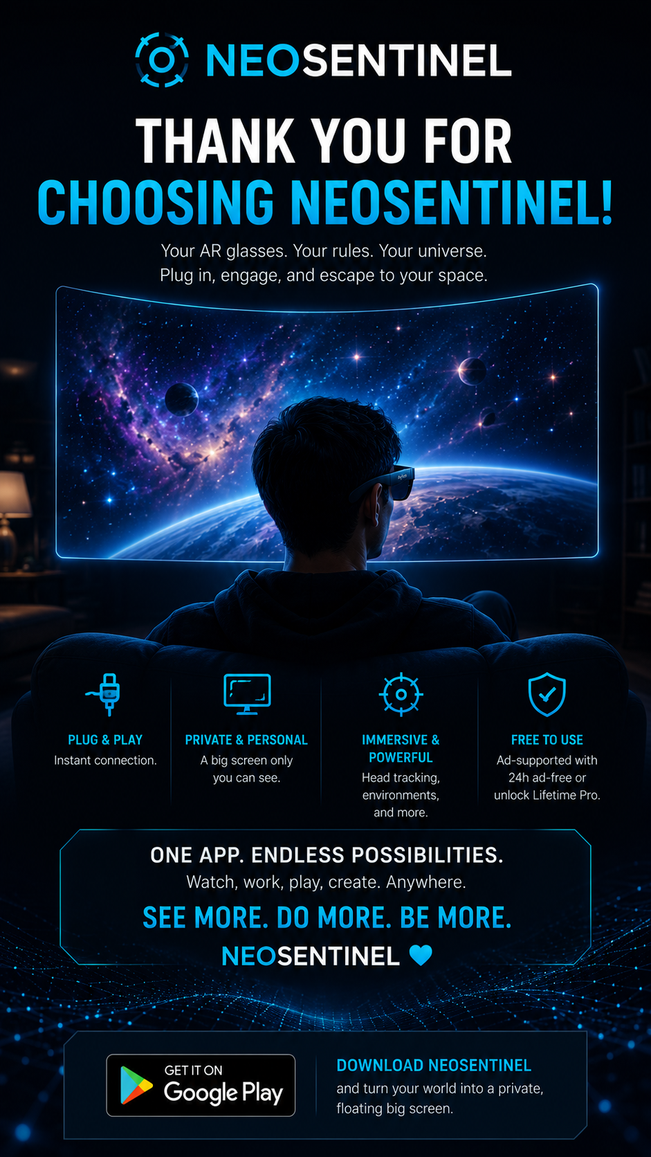 NeoSentinel screenshot: your AR glasses, your rules, your universe